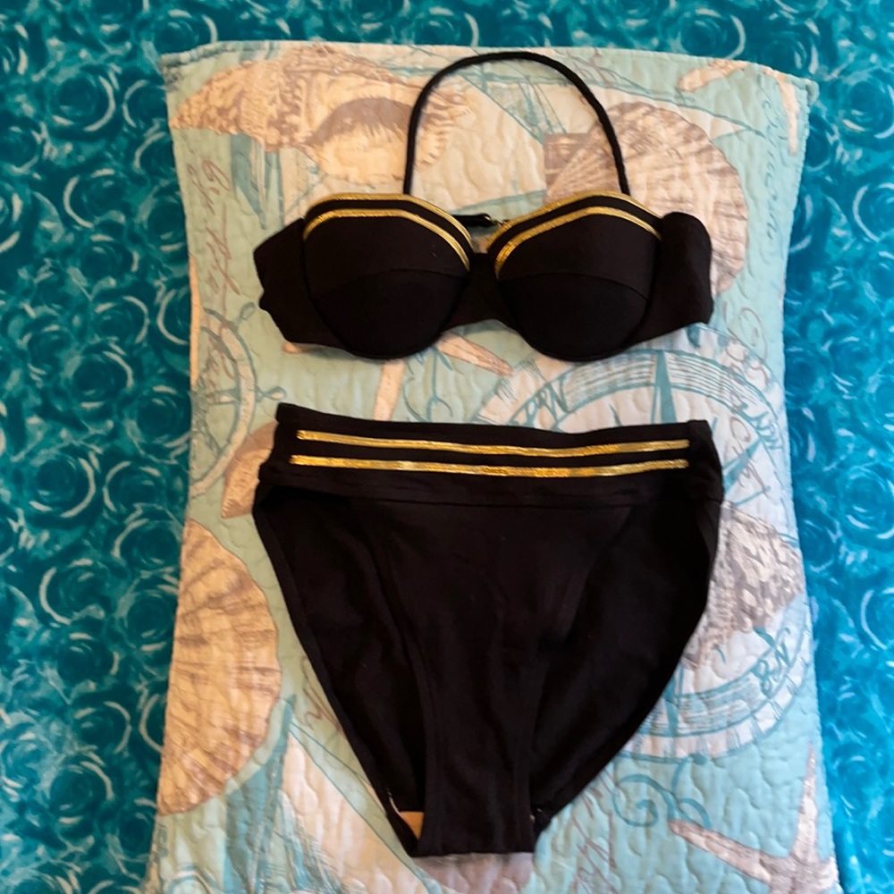 Anne Klein bikinis: one is black and other is blue